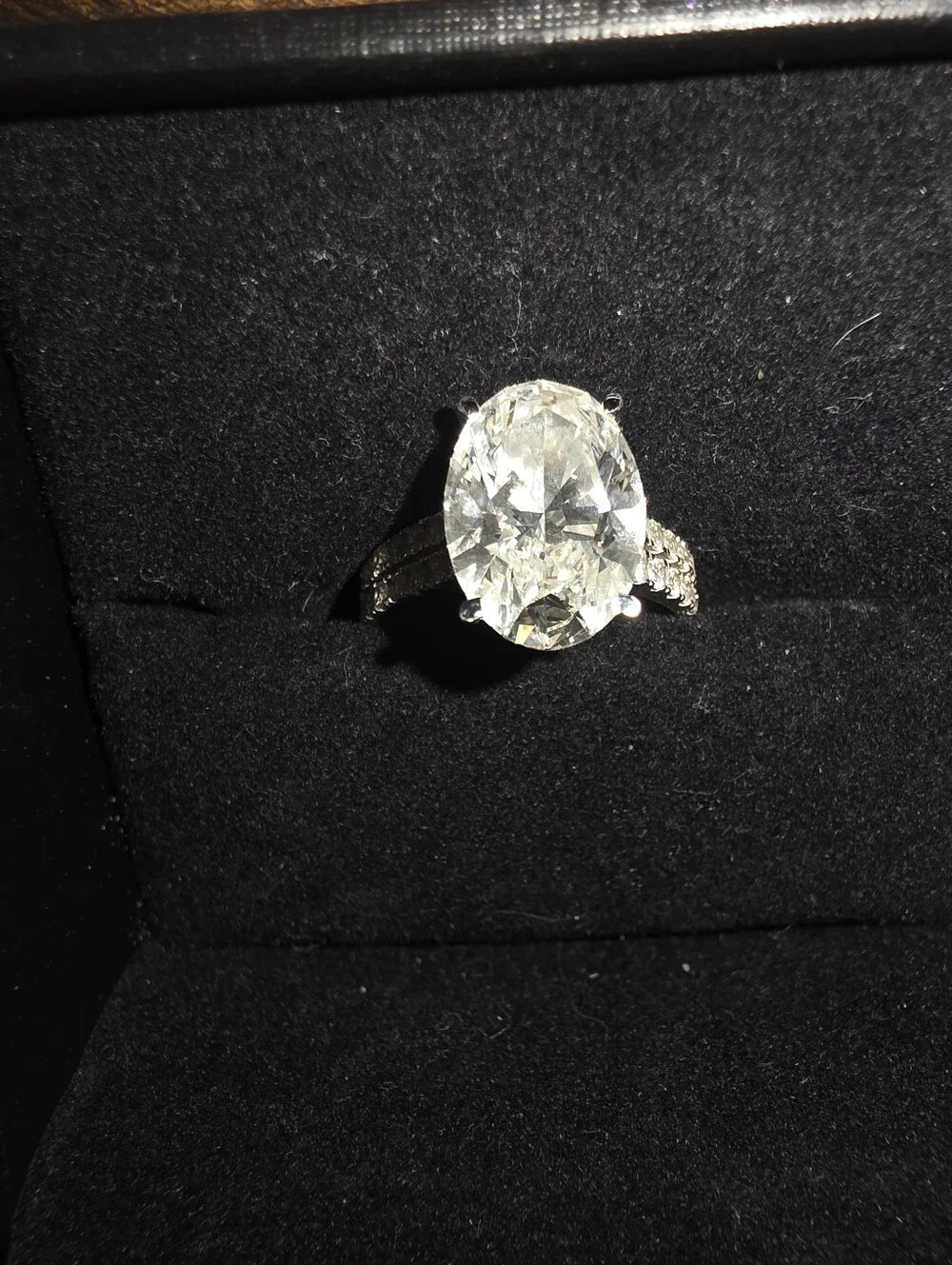Oval Clear Lab Created Diamond Pavé-Shank Ring in White Gold Engagement Ring